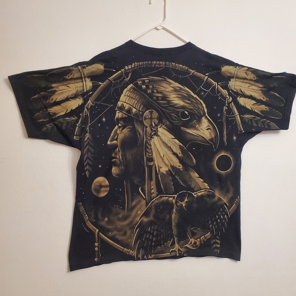 Vintage Liquid Blue 1996 Native American Wolf All Over Print 2 Stitch Size L - Picture 2 of 8